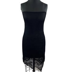 Vintage CONTENT Women's Black Open Knit Strapless Asymmetrical Hem Dress Skirt M